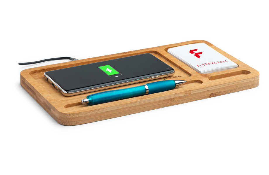 Schreibtisch-Organizer mit Wireless Charger, Bambus
