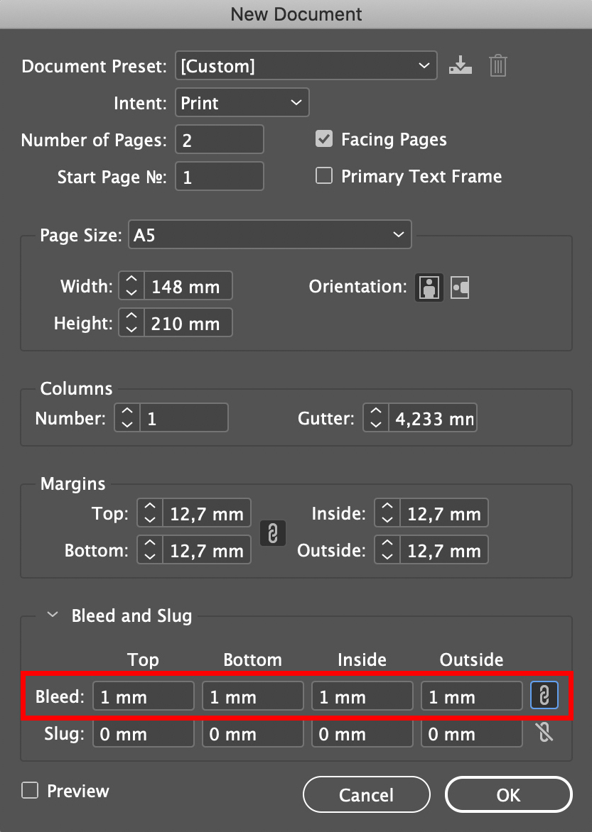 Setting up bleeds with Indesign CC 1