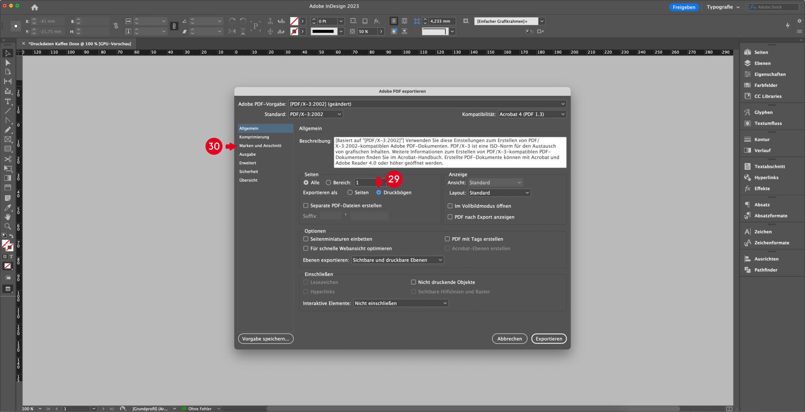 InDesign: Marken und Anschnitt