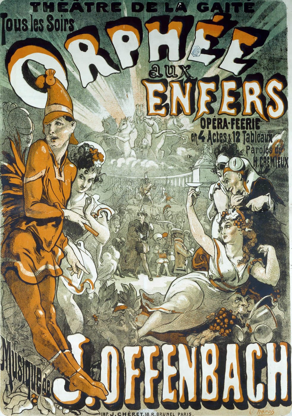 Jules Chéret: Werbeplakat für die Oper Orpheus in der Unterwelt (1858)