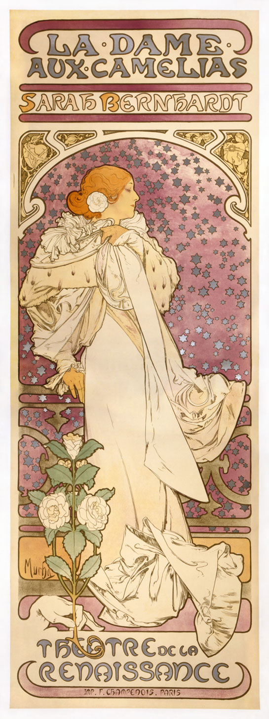 Alfons Mucha: Theaterplakat für La dame aux camélias (Die Kameliendame), 1896
