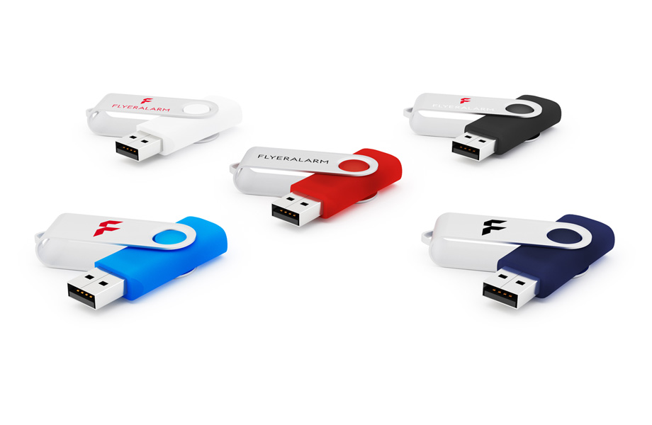 Farbige USB-Sticks mit silbernem Aluminiumbügel