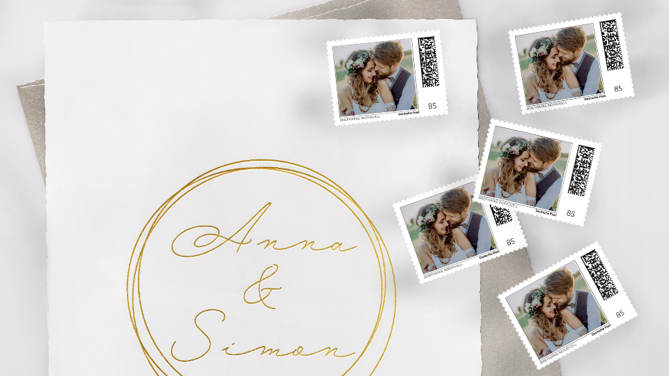 Individuelle Briefmarken für Einladungen zur Hochzeit