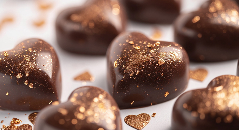 Herzförmige Pralinen mit Goldstaub