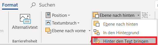 Hintergrund hinter den Text bringen Word