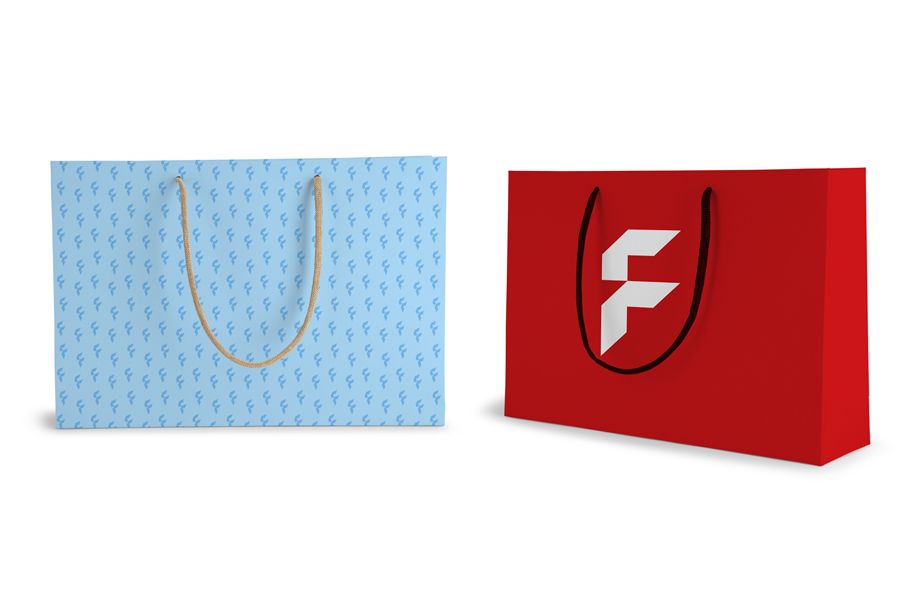 Papiertragetaschen mit geflochtener Papierkordel, vollflächig bedruckbar