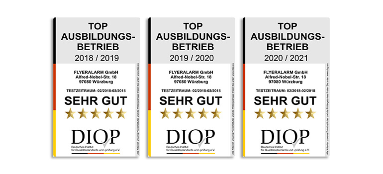 Drei Auszeichnungen als „Top Ausbildungsbetrieb“ mit dem Siegel „Sehr gut“ von DIQP.