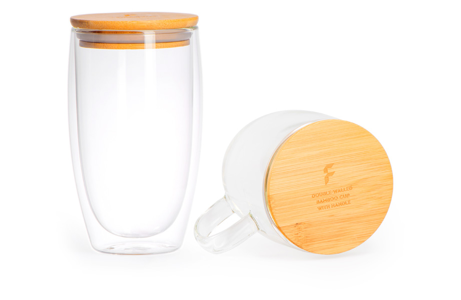 Bicchieri termici con coperchio di bambù - Stampa con FLYERALARM