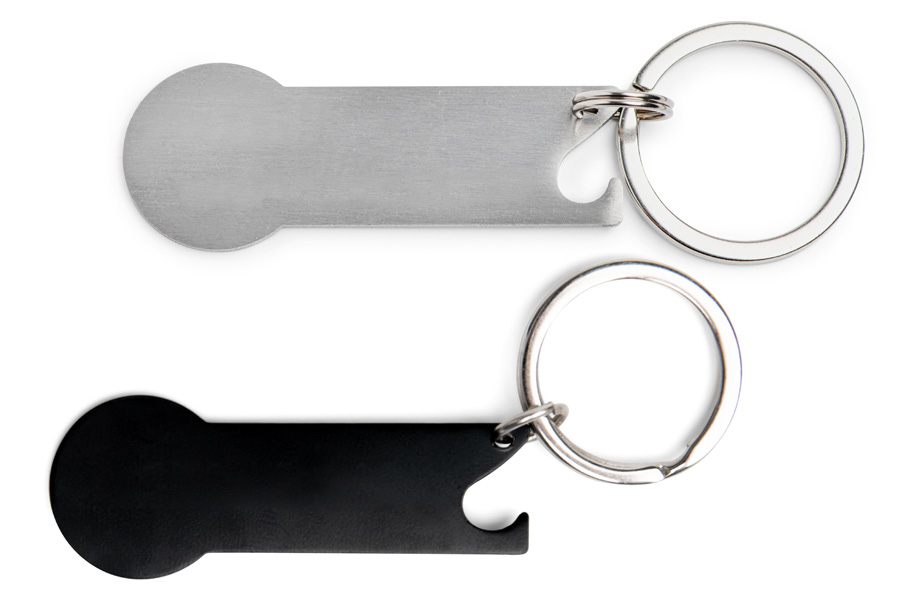 Muster Schlüsselanhänger mit Einkaufswagenlöser und Flaschenöffner