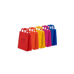 Muestra de bolsa de papel con asa plana de colores