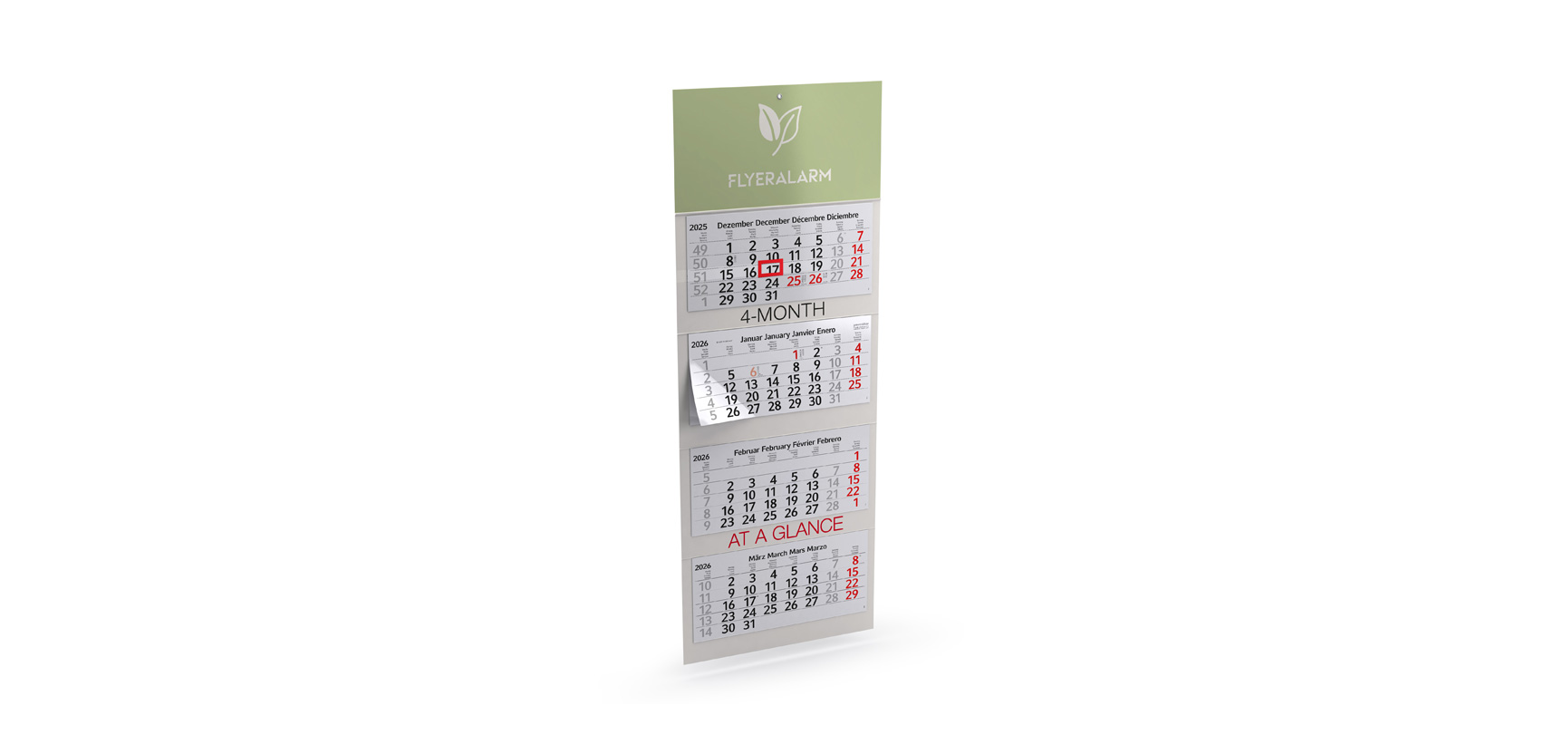 Calendriers avec affichage 4 mois en papier recyclé à plusieurs blocs