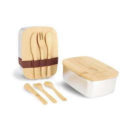 Lunchboxen van edelmetaal met bamboe bestek