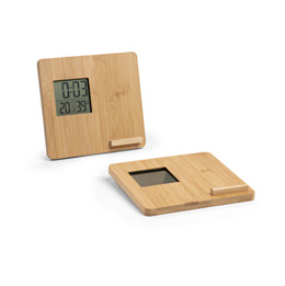 Muster Ladestation mit Uhr und Thermometer, Bambus